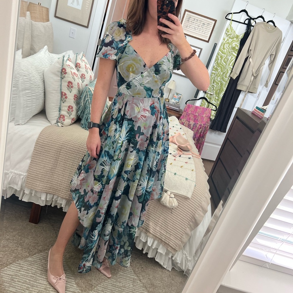 Floral V-Neck Asymmetrical Dress